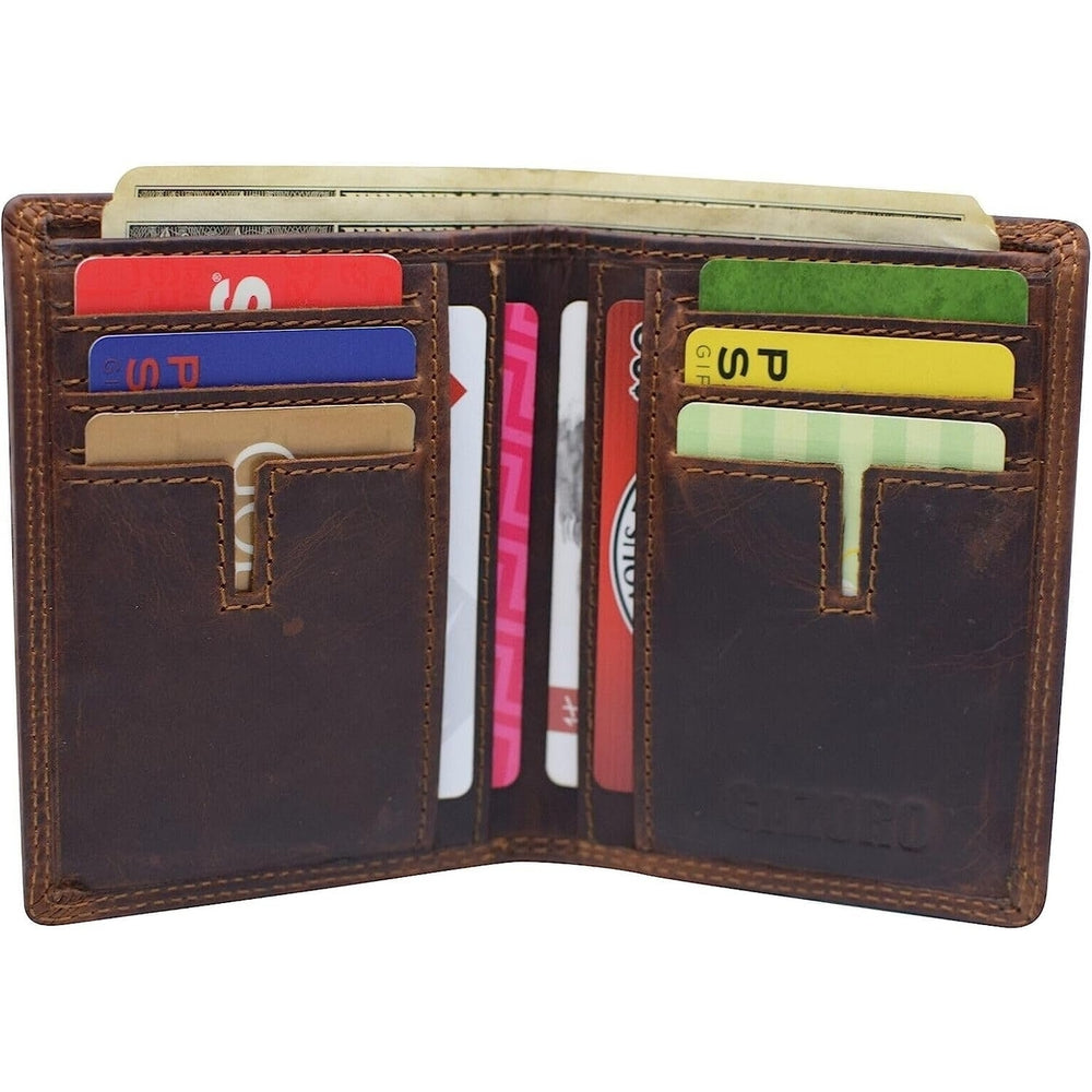 Personalized Vintage Leather Mens Slim Bifold Wallet RFID Blocking Credit Card Holder Wallets for Men Image 2