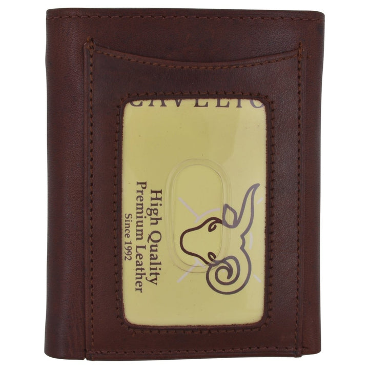 Mens Genuine Leather Slim Trifold Wallet With ID Window and Credit Card Pockets Image 3