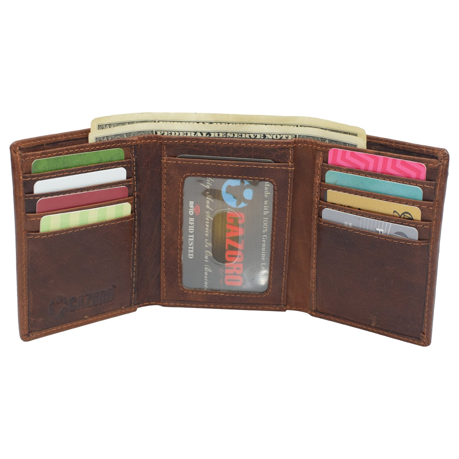 Real Buffalo Leather Wallets for Men - RFID Blocking Slim Trifold Wallet with Card Slots Image 1