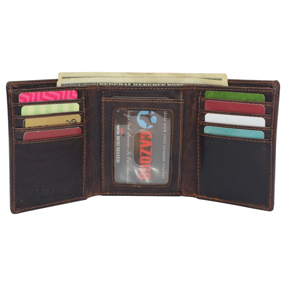 Real Buffalo Leather Wallets for Men - RFID Blocking Slim Trifold Wallet with Card Slots Image 2
