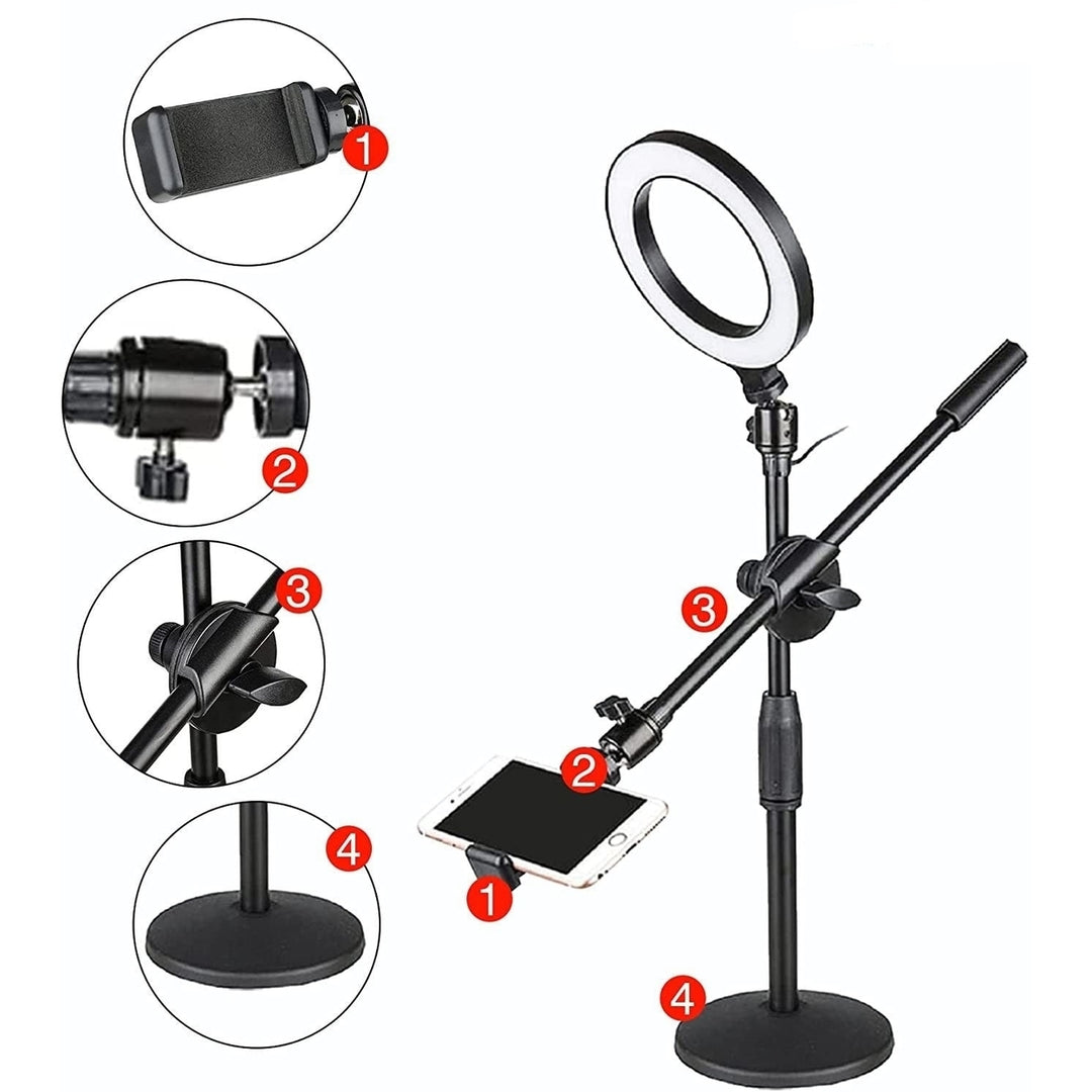 10 Light Overhead Phone Mount LED Circle Lights 360 Adjustable Shooting Arm Dimmable for Video RecordingLive Streaming Image 4