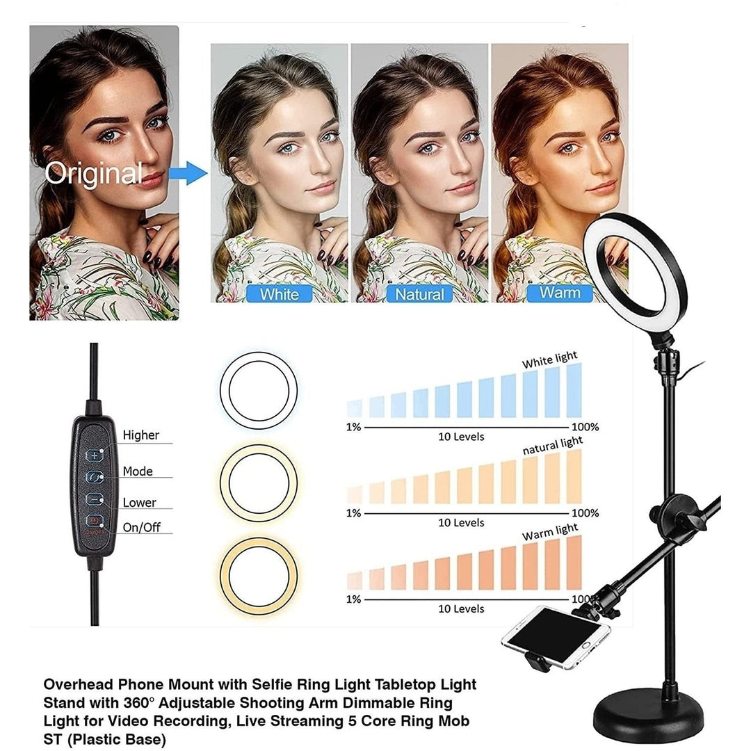 10 Light Overhead Phone Mount LED Circle Lights 360 Adjustable Shooting Arm Dimmable for YouTube Makeup Instagram TIK Image 4