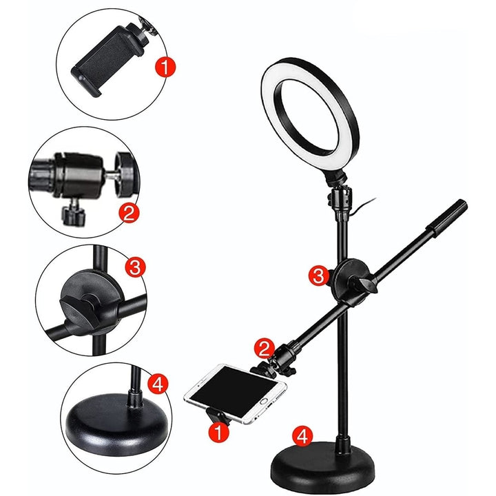 10 Light Overhead Phone Mount LED Circle Lights 360 Adjustable Shooting Arm Dimmable for YouTube Makeup Instagram TIK Image 6