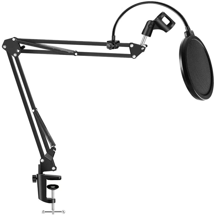 Great Microphone Stand with Pop Filter Heavy Duty Microphone Suspension Scissor Arm Stand and Windscreen Mask Shield Image 1