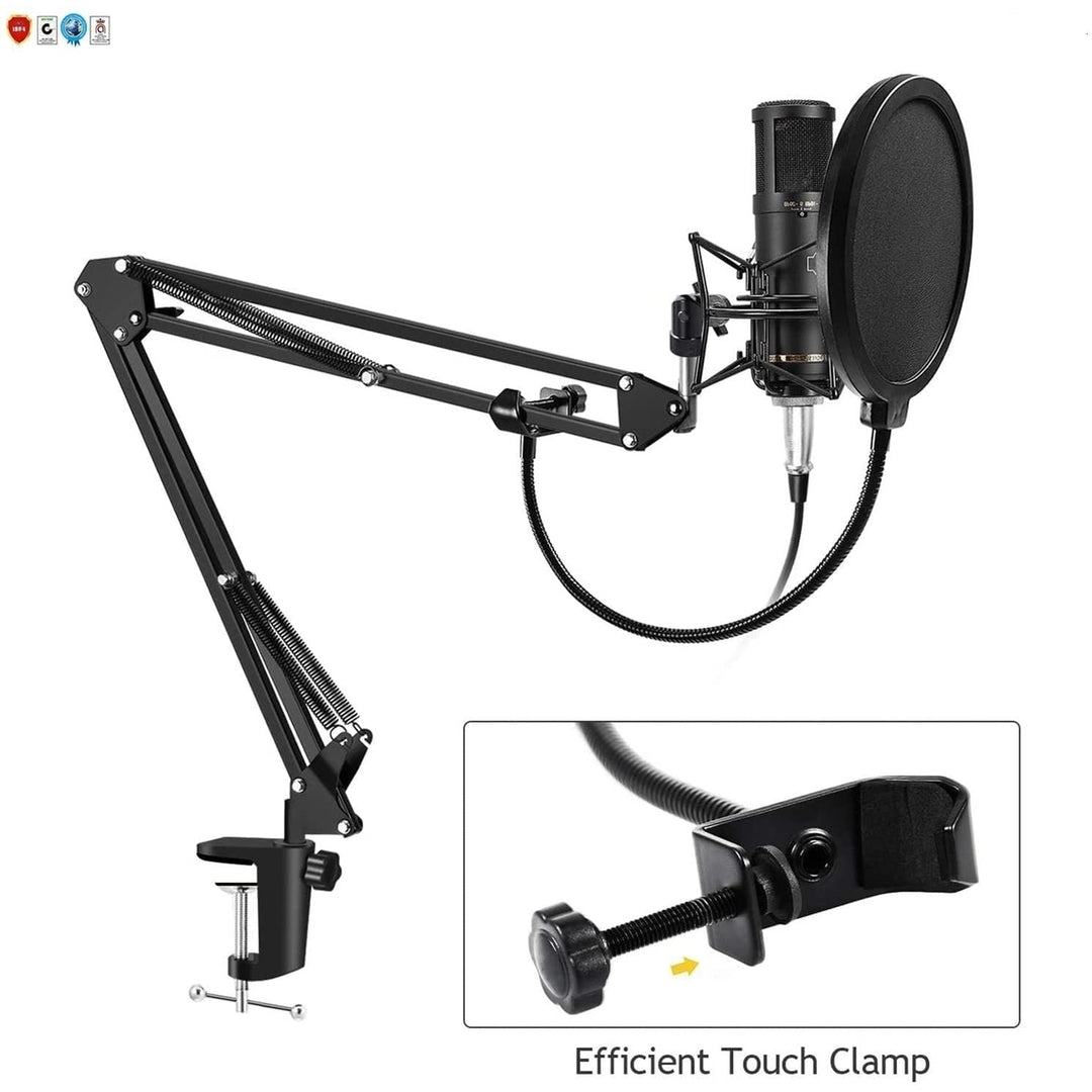 Great Microphone Stand with Pop Filter Heavy Duty Microphone Suspension Scissor Arm Stand and Windscreen Mask Shield Image 3