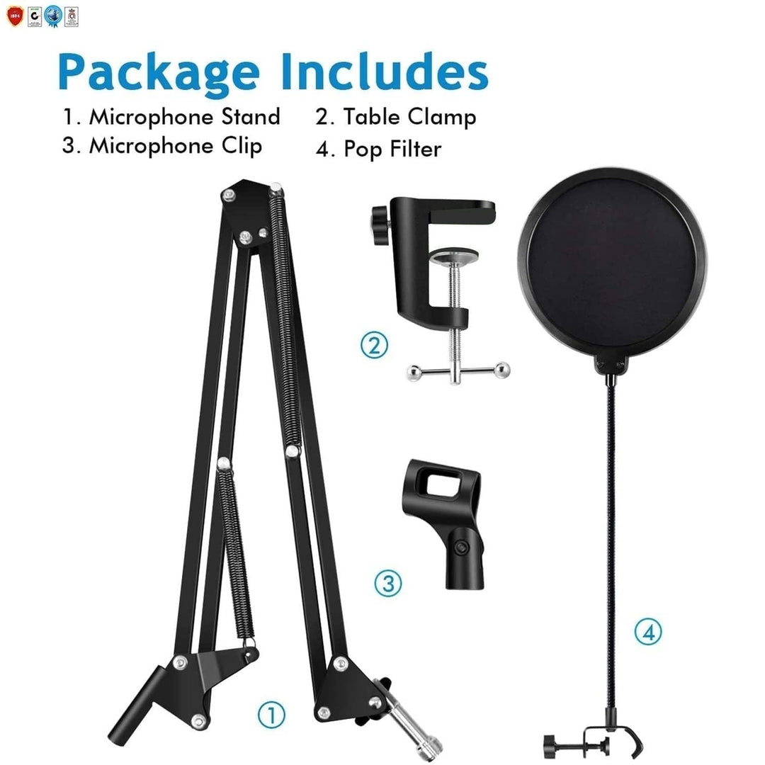 Great Microphone Stand with Pop Filter Heavy Duty Microphone Suspension Scissor Arm Stand and Windscreen Mask Shield Image 4