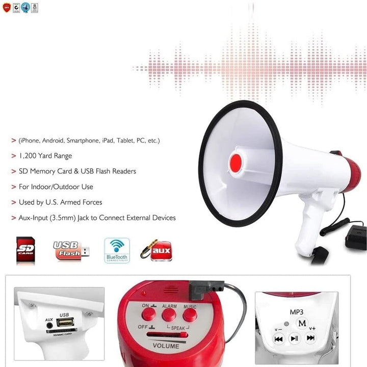 Great Megaphone Bullhorn Cheer Horn Mic Recording Siren Blow Horn Hand Held Mega Phone Loudhailer Image 4