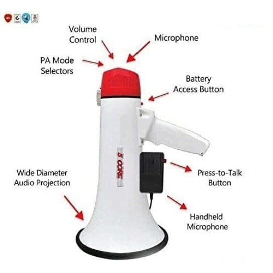 Megaphone Handheld Bullhorn Cheer Loudspeaker Bull Horn Speaker Megaphono Siren Sling Strap Portable 20RF WB(with Image 2