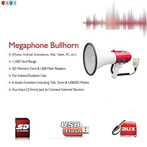 Megaphone Speakers Blow Horn Pro Loud Speaker Bullhorn Handheld Siren Voice Recording Image 4