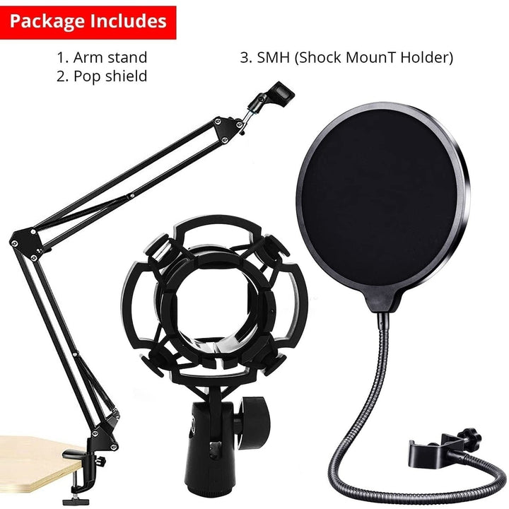 Microphone Stand Heavy Duty Microphone Suspension Scissor Arm Stand and Windscreen Mask Shield (with Pop Filter and Image 4