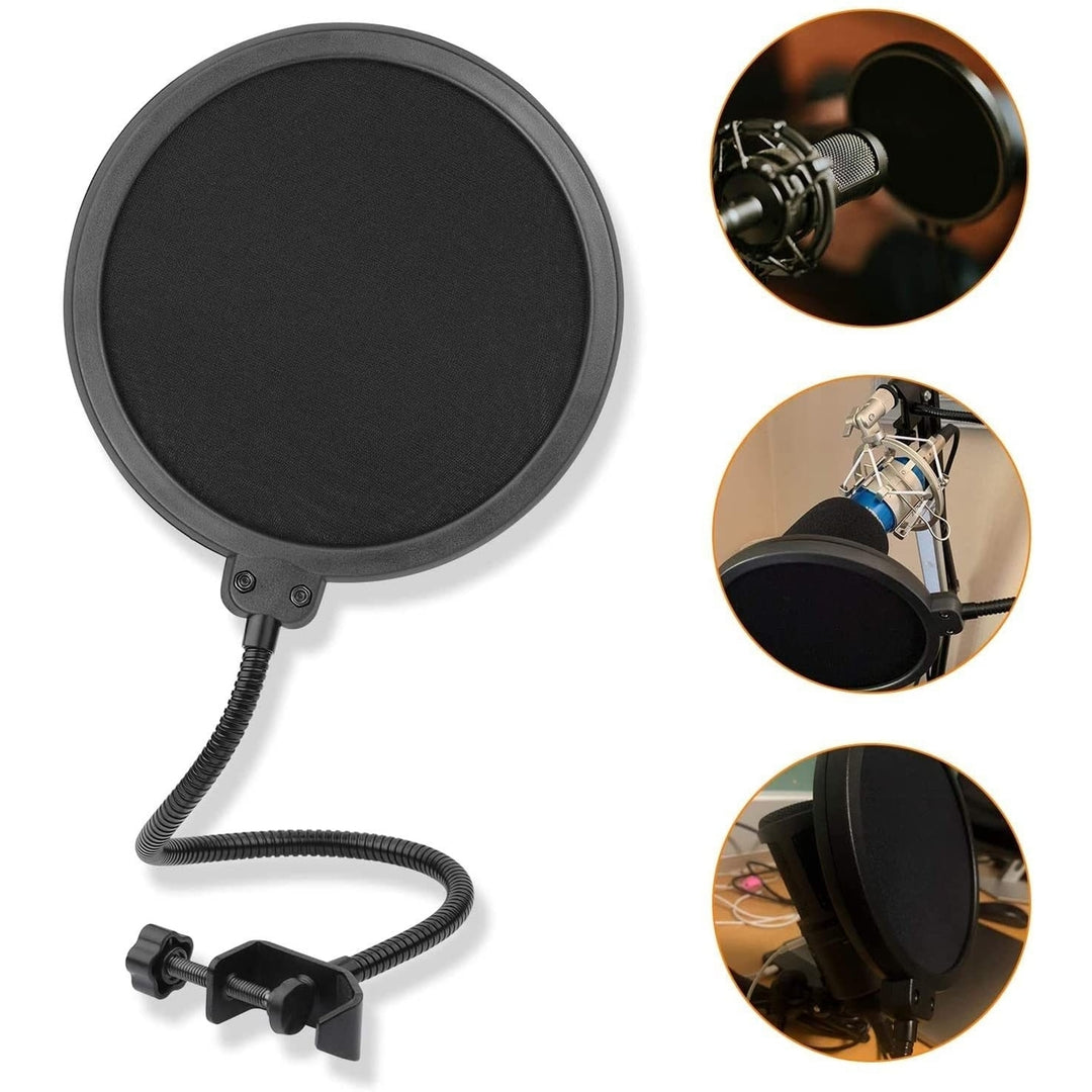 Professional Microphone Pop Filter Shield Compatible Dual Layered Wind Pop Screen with A Flexible 360 Degree Gooseneck Image 1