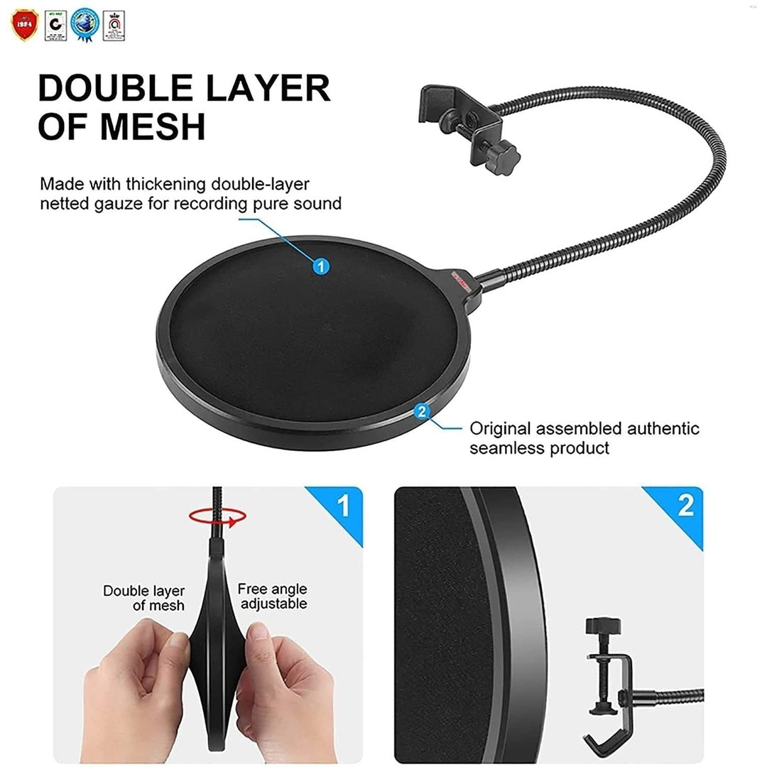 Professional Microphone Pop Filter Shield Compatible Dual Layered Wind Pop Screen with A Flexible 360 Degree Gooseneck Image 3