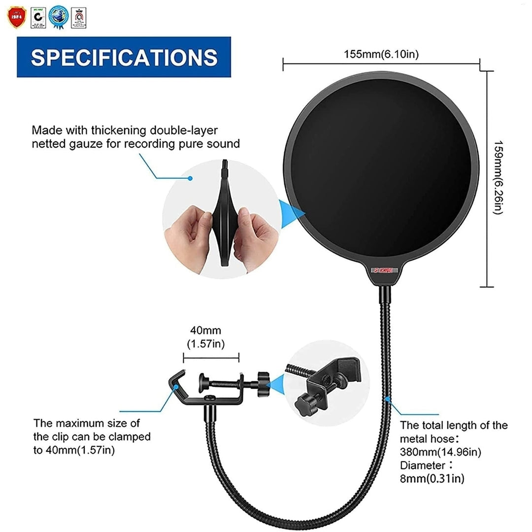 Professional Microphone Pop Filter Shield Compatible Dual Layered Wind Pop Screen with A Flexible 360 Degree Gooseneck Image 4