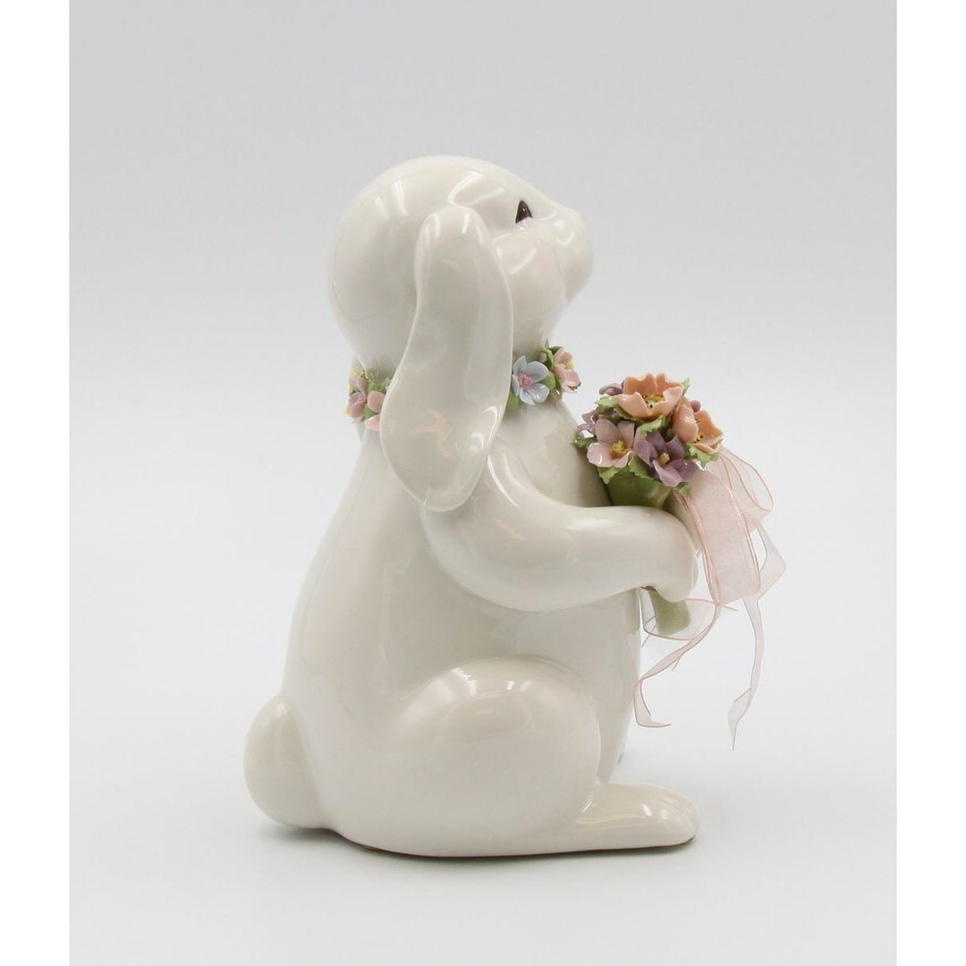 Easter Bunny Music Box 8" Plays What A Wonderful World Bouquet Image 2