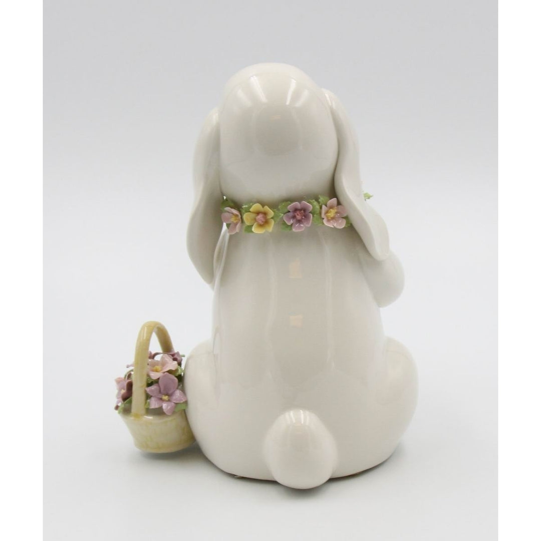 Easter Bunny Music Box 8" Plays What A Wonderful World Bouquet Image 3