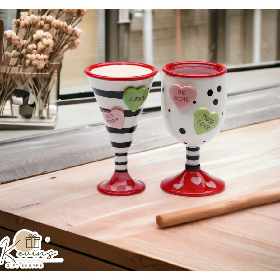 Hand-Painted Ceramic Wine and Martini Cup Salt and Pepper Shakers Set Image 1