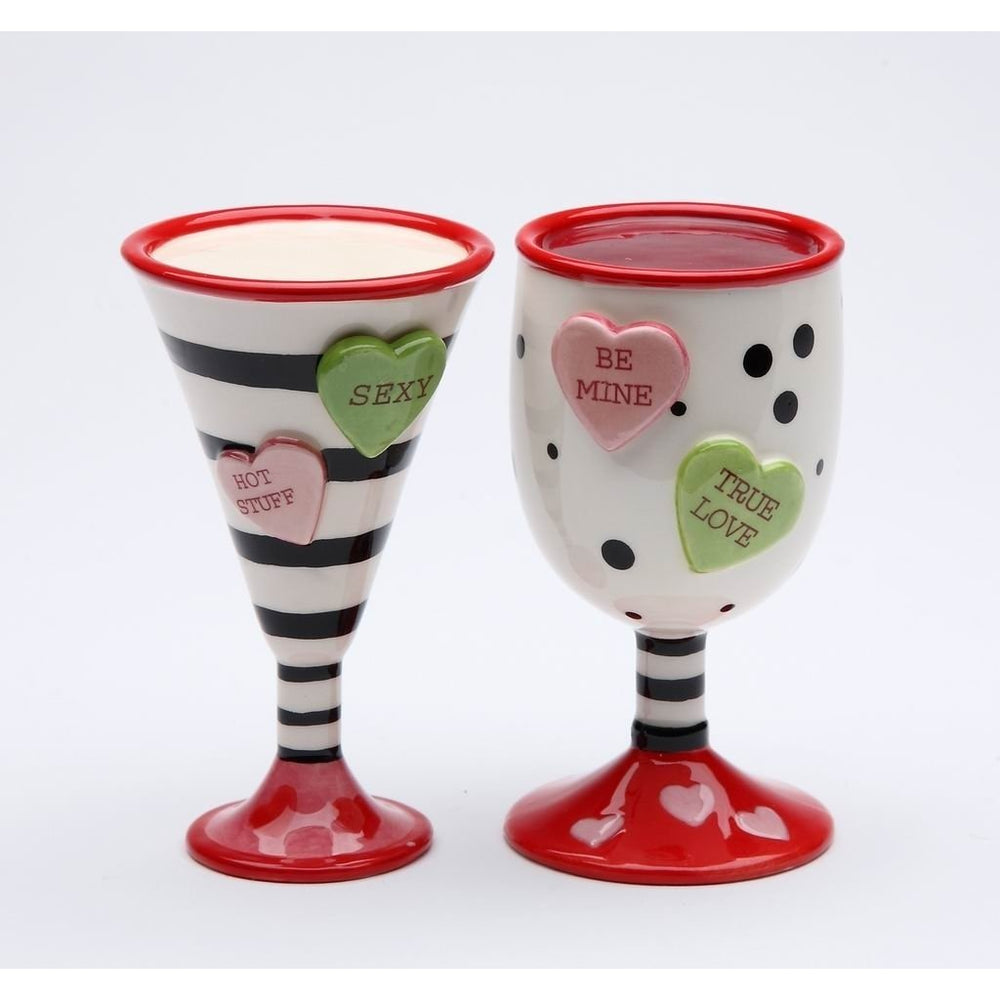 Hand-Painted Ceramic Wine and Martini Cup Salt and Pepper Shakers Set Image 2