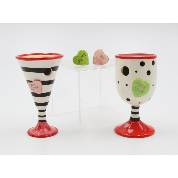 Hand-Painted Ceramic Wine and Martini Cup Salt and Pepper Shakers Set Image 3