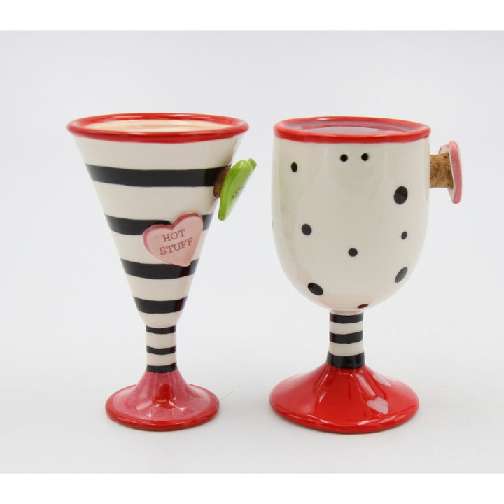 Hand-Painted Ceramic Wine and Martini Cup Salt and Pepper Shakers Set Image 4