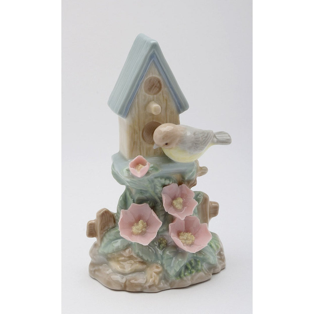 Ceramic Sparrow Figurine Birdhouse Flowers 4.5 Inch Vintage Gift Image 2