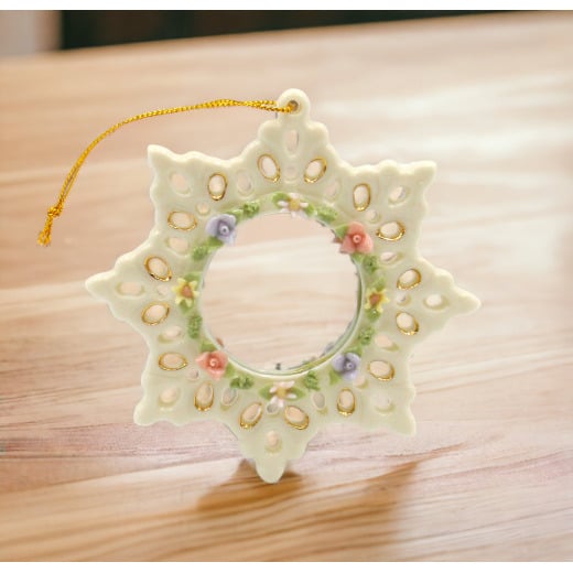 Ceramic Snowflake Ornament 3.75 inch White Holiday Image 2