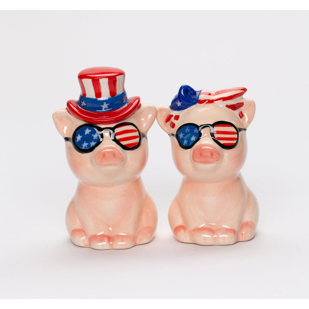 Ceramic Pig Salt and Pepper Shakers Uncle Sam Hat Patriotic Gift Image 2