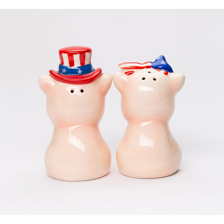 Ceramic Pig Salt and Pepper Shakers Uncle Sam Hat Patriotic Gift Image 3