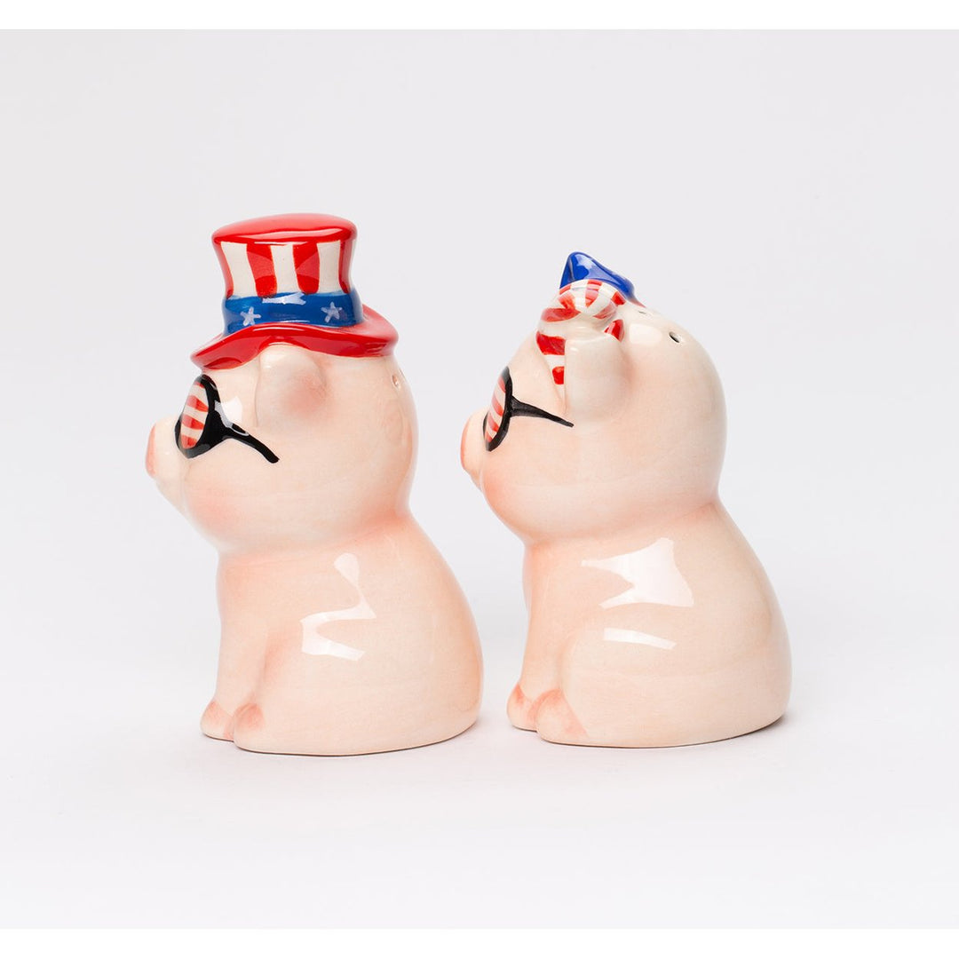 Ceramic Pig Salt and Pepper Shakers Uncle Sam Hat Patriotic Gift Image 4