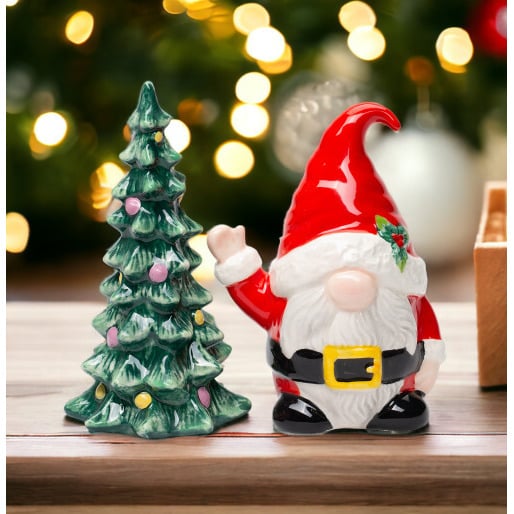 Ceramic Santa Gnome Salt and Pepper Shakers Christmas Tree Gift Image 1