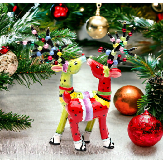 Ceramic Whimsical Christmas Reindeer Magnetic Salt and Pepper Shakers 3.1" Tall Image 2