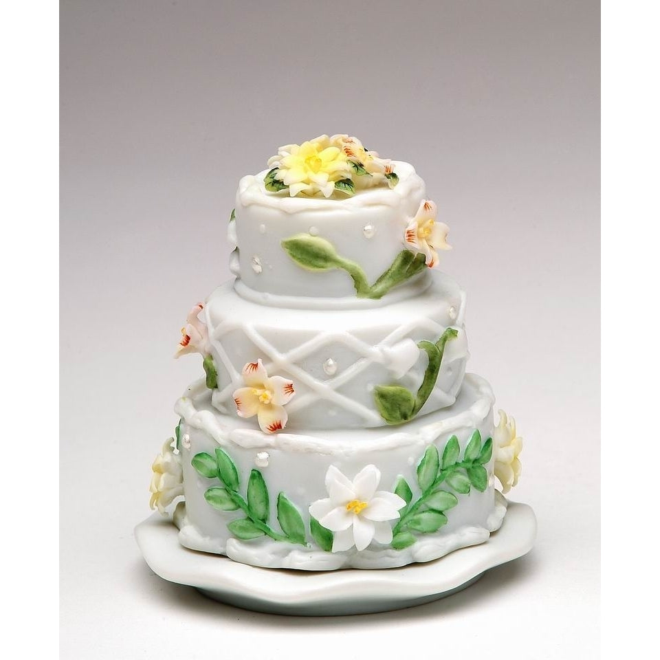 Ceramic Wedding Cake with Flowers Jewelry BoxWedding Dcor or GiftAnniversary Dcor or GiftHome Dcor, Image 3