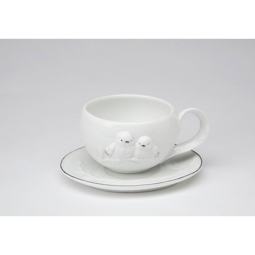 Ceramic White Birds Cup and Saucer Set 4 1/8 Inch Image 3