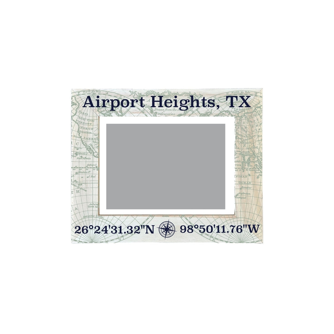 Airport Heights Texas Souvenir Wooden Photo Frame Compass Coordinates Design Matted to 4 x 6" Image 1