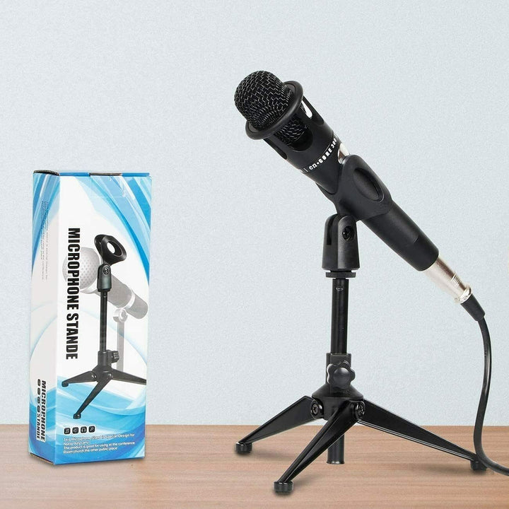 Universal Adjustable Desk Microphone Stand Portable Foldable Table Top Desktop Stand with Small Plastic Microphone Clip Image 3