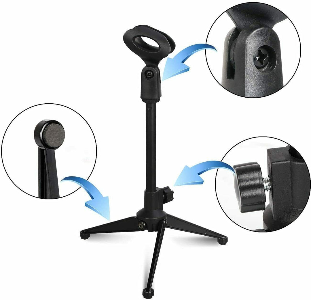 Universal Adjustable Desk Microphone Stand Portable Foldable Table Top Desktop Stand with Small Plastic Microphone Clip Image 4