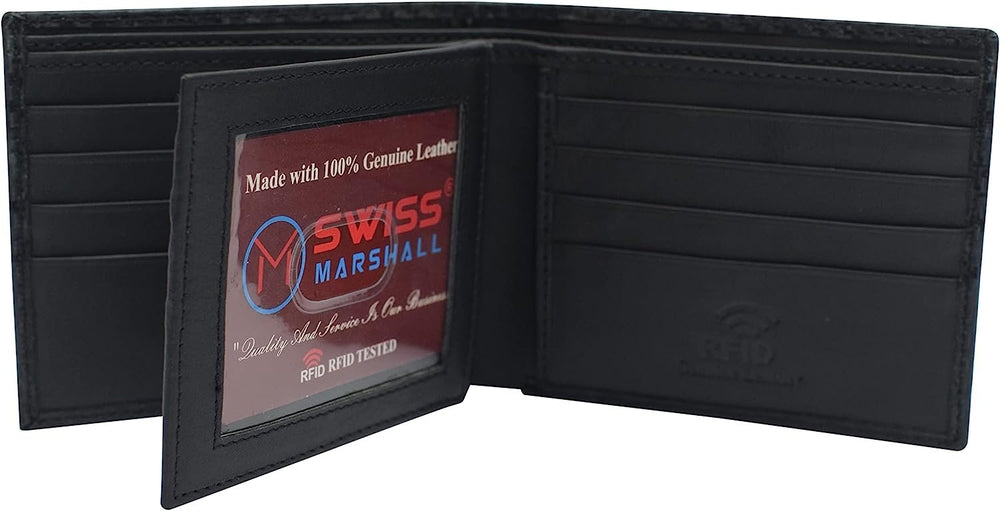Swiss Marshall RFID Blocking Mens Carbon Fiber Leather Slim Bifold Wallets Image 2