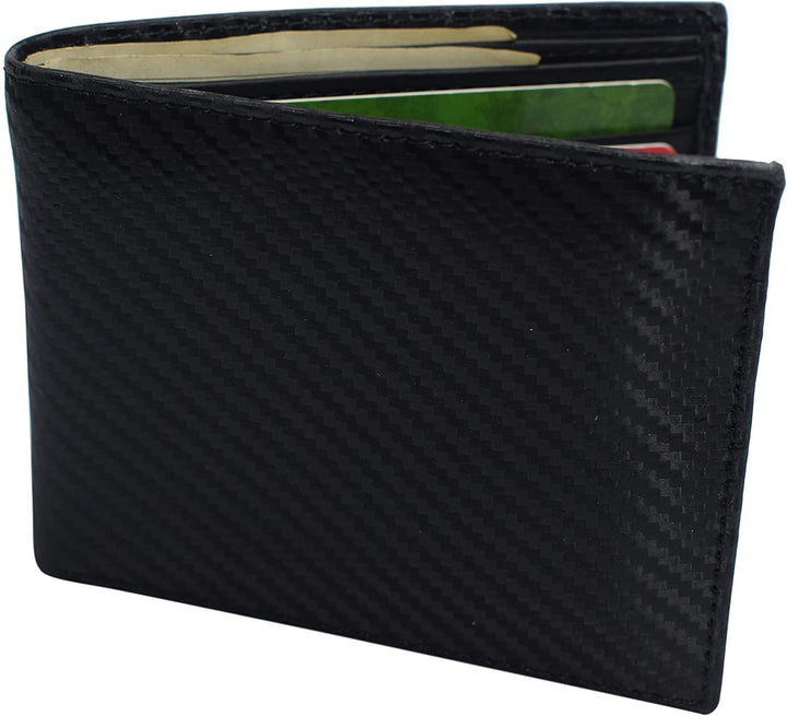 Swiss Marshall RFID Blocking Mens Carbon Fiber Leather Slim Bifold Wallets Image 3