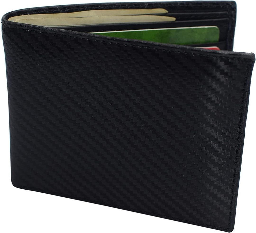Swiss Marshall RFID Blocking Mens Carbon Fiber Leather Slim Bifold Wallets Image 1
