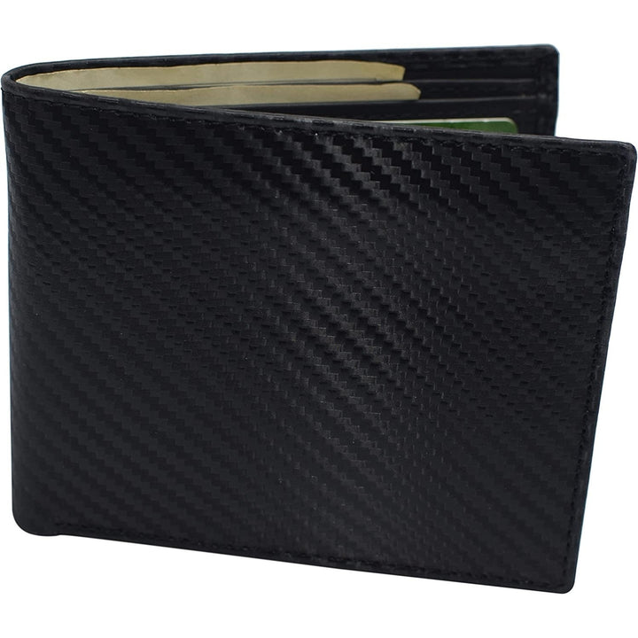 Swiss Marshall RFID Blocking Mens Carbon Fiber Leather Slim Bifold Wallets Image 7
