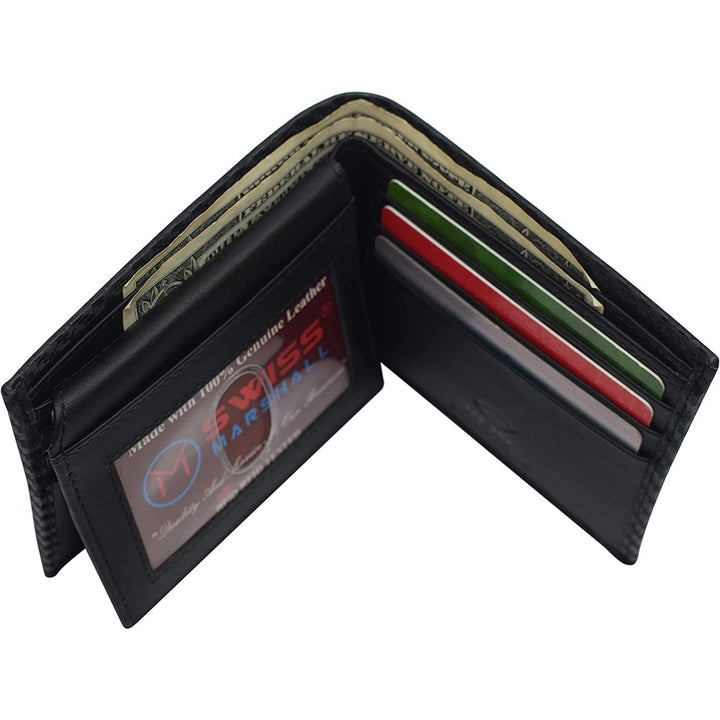 Swiss Marshall RFID Blocking Mens Carbon Fiber Leather Slim Bifold Wallets Image 9