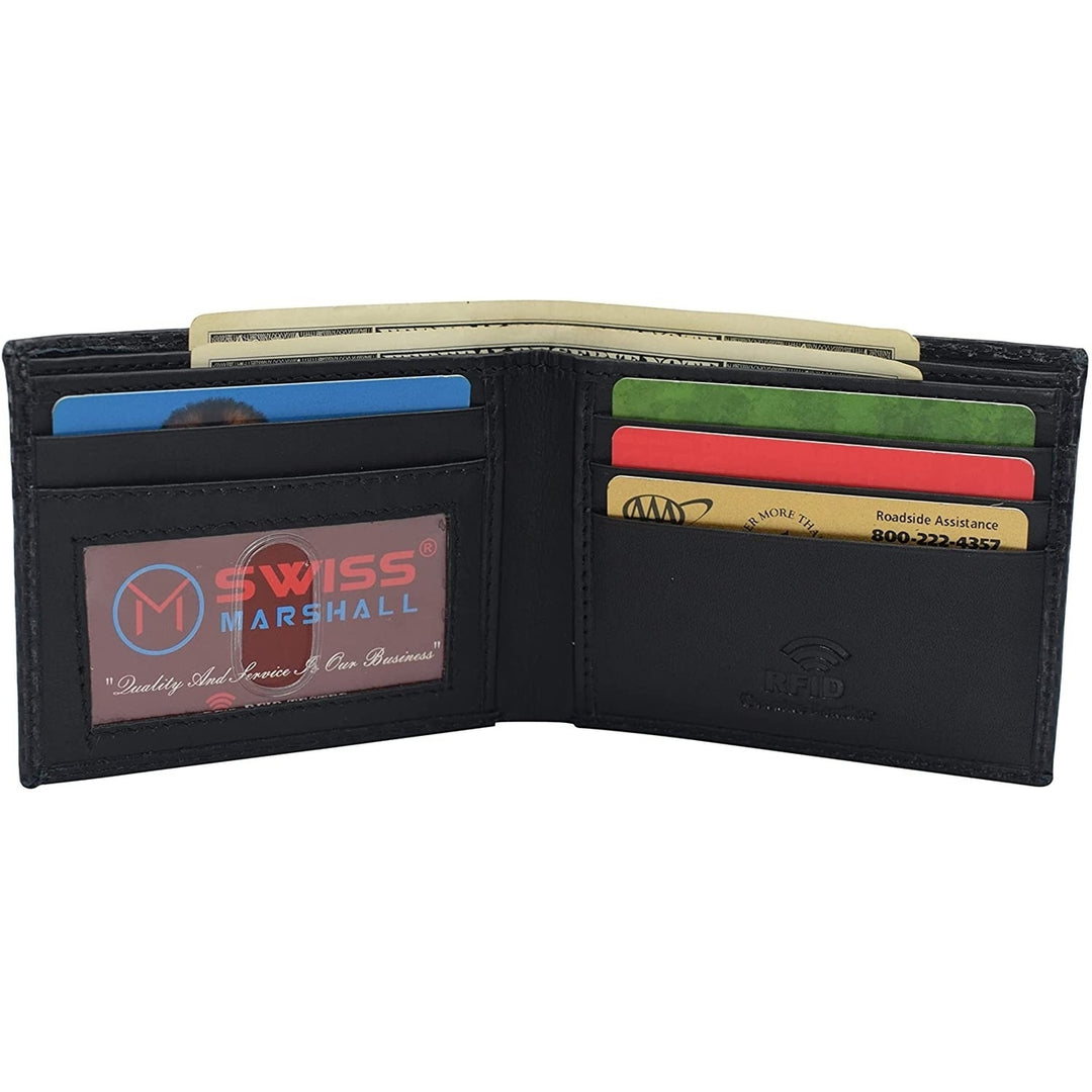 Swiss Marshall RFID Blocking Mens Carbon Fiber Leather Slim Bifold Wallets Image 10