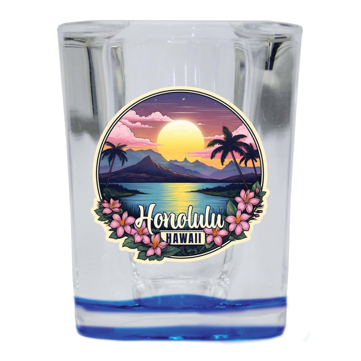 Honolulu Hawaii B Souvenir 2.5 Ounce Shot Glass Square Base Image 2