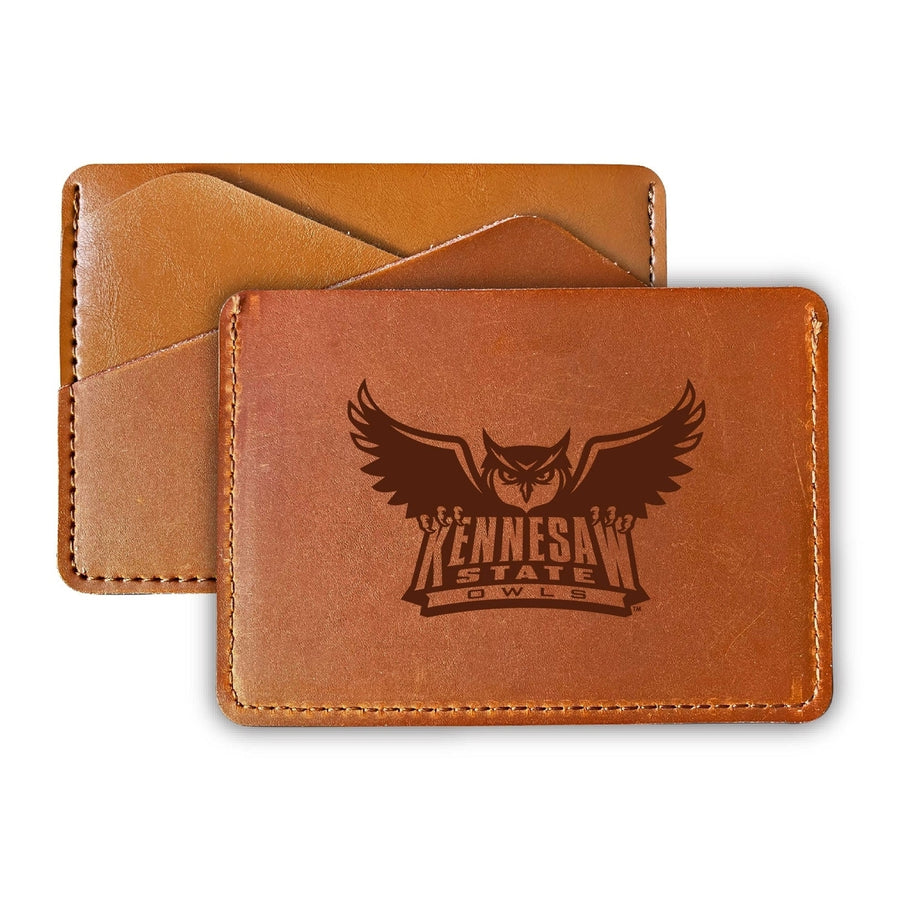 Elegant Kennesaw State University Leather Card Holder Wallet - Slim Profile Engraved Design Image 1