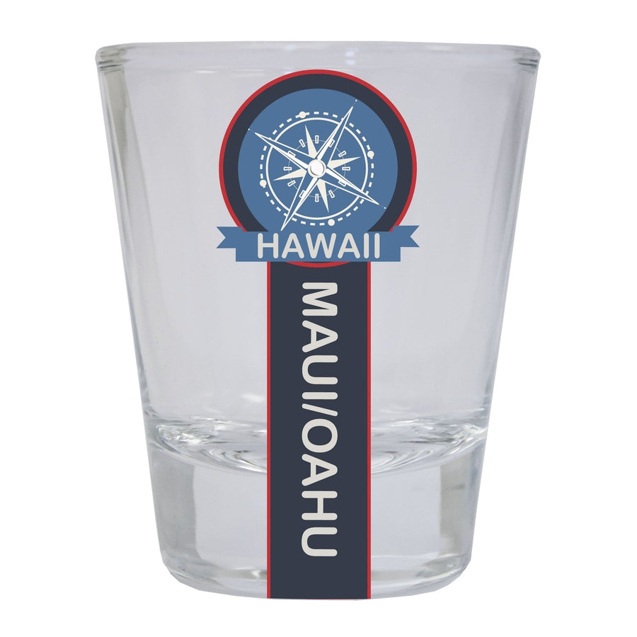 Maui/Oahu Hawaii Souvenir 1.5 Ounce Shot Glass Round Nautical Compass Design Image 1