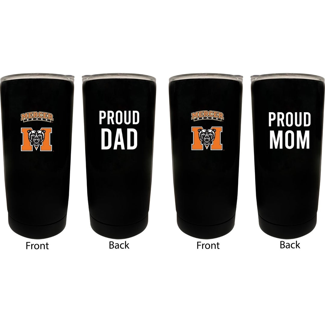 Mercer University NCAA Insulated Tumbler - 16oz Stainless Steel Travel Mug Proud Mom and Dad Design Black Image 1