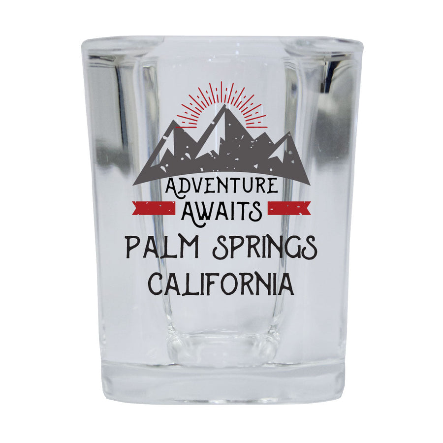 Palm Springs California Souvenir 2 Ounce Square Base Liquor Shot Glass Adventure Awaits Design Image 1