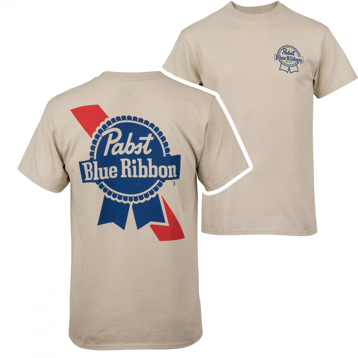 Pabst Blue Ribbon Distressed Logo Front and Back Print T-Shirt Image 1