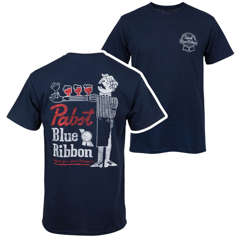 Pabst Blue Ribbon Support Bartenders Front and Back Print T-Shirt Image 1