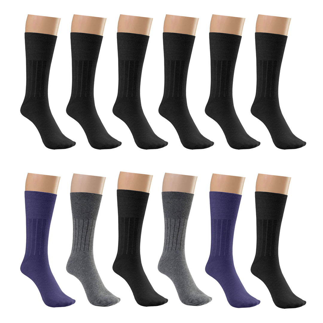 12-Pairs: Physician Approved Non-Binding Diabetic Circulatory Comfortable Moisture Wicking Dress Socks Image 3
