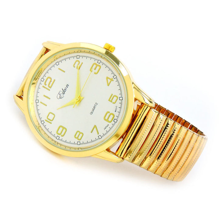 Gold Large Face Easy to Read Stretch Band Watch Image 4